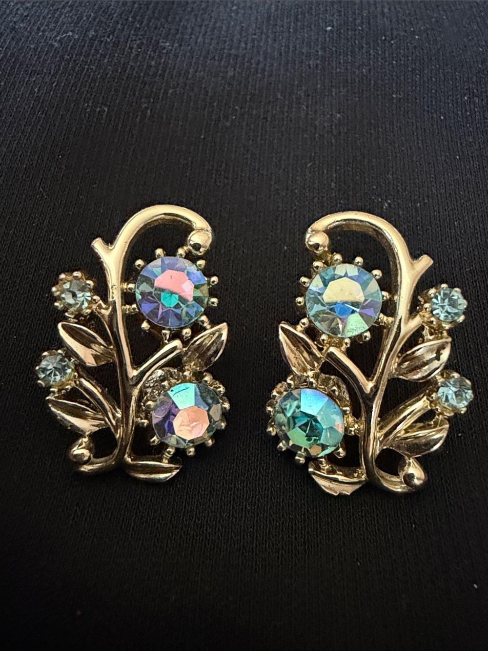 Vintage Aurora Borealis earrings 14K gold filled posts and backs